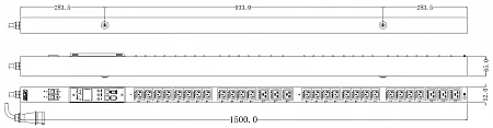 Блок розеток вертикальный с мониторингом MIK-2G-0U-32A-230-24-C13(LE)-6-C19(LE)-IEC309-32-2-P-M